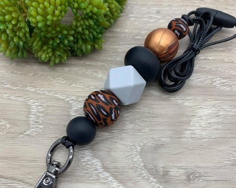 Handmade Silicone Bead Lanyard/Keychain - Copper Leopard