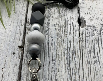 Silicone Beaded Lanyard/Keychain - Black/Grey/Granite