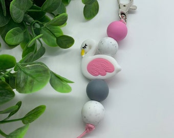 Handmade Silicone Bead Bag Tag/Keychain/Keyring - Pink Swan