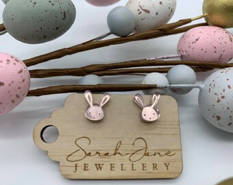 Mirror Acrylic Easter Bunny Earrings Rose Gold