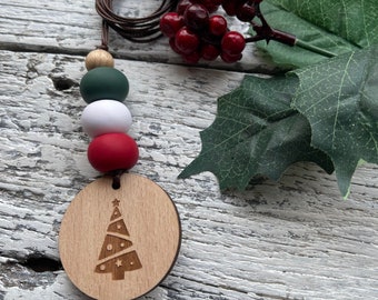 Handmade "Christmas" Clay/Wood Pendant Necklace - White