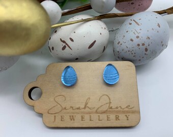 Mirror Acrylic Easter Egg Earrings - Blue Curve