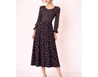 Vintage Lanz Originals Floral Cottagecore Prairie Long Sleeve Maxi Dress