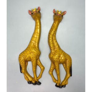 Vintage 1970s Homco Set of 17&quot; Tall Giraffe Wall Hangings Decorations 3-D Plaques