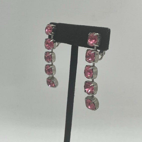 Vintage Unsigned Silver Tone and Pink Rhinestone … - image 2