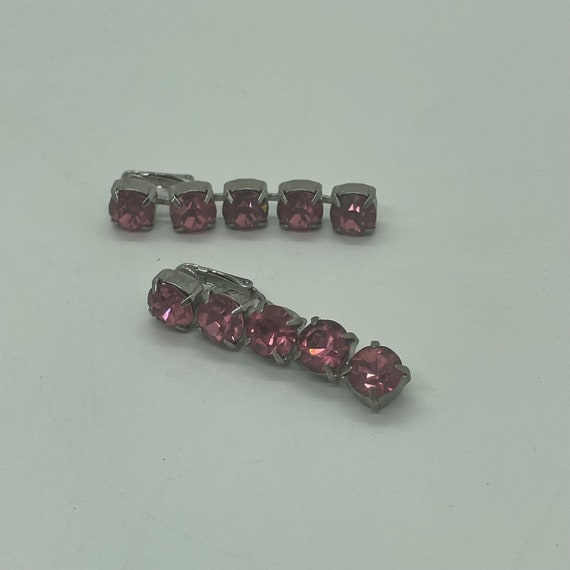 Vintage Unsigned Silver Tone and Pink Rhinestone … - image 5