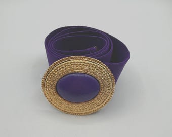Vintage Day-Lor USA Purple Stretch Belt Gold Tone Cabochon Buckle