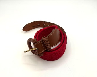 Vintage Lands' End Women's Red Woven Canvas & Leather Belt Size 30