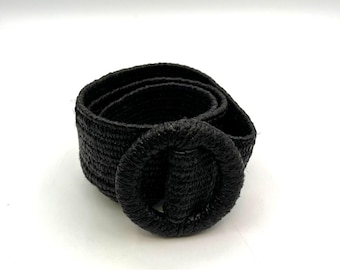 Vintage Made in Taiwan R.O.C. Women's Black Woven Adjustable Stretch Belt Size L