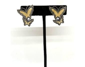 Vintage Avon Whispering Wings Silver Tone & Enamel Butterfly Clip On Earrings