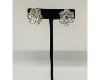 Vintage Aurora Borealis Beaded Cluster Clip On Earrings