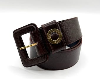 Vintage Guy Laroche Paris Brown Pebbled Leather Square Buckle Belt