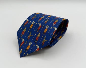 Vintage Rene Chagal Handmade Blue Golf Pattern Tie 59" x 4"