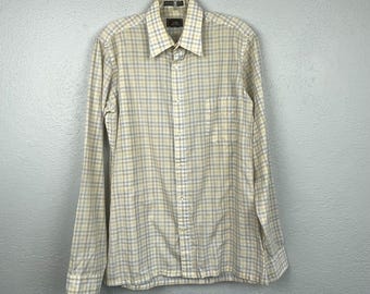 Vintage John Henry Men's Neutral Check Fitted Long Sleeve Button Up Shirt 15 1/2