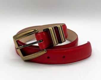 Vintage Brighton Red Leather Belt Brass Buckle #45212 Size M