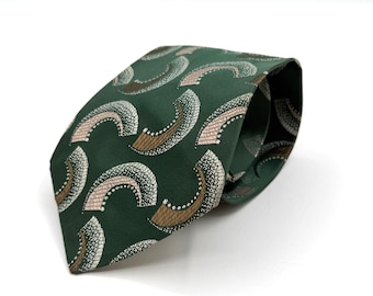 Vintage National Shirt Shops Green Semi Circle Geometric Pattern Tie 48" x 4"