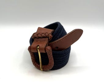 Vintage Lands' End Women's Navy Woven Canvas & Leather Belt Size 30