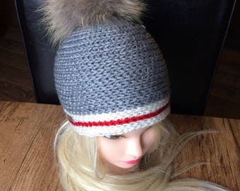 Hat down wool hat gray soft style knitted crochet winter big Pompom real fur child/children hat beanie real fur Pom Pom