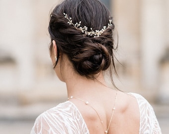 Rosier - Pic à Cheveux bohème, accessoire chignon mariage simple, bijou coiffure mariage moderne perles rocaille délicat et fin