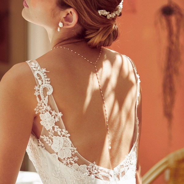 Rücken Halskette Hochzeit natürliche Perlen Kultur, Rücken Schmuckkette Perle für Braut böhmisch, romantisch und klassisch, Rücken Accessoire