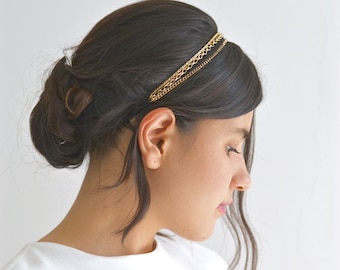 Serre-tête headband de mariée triple 3 chaines fines dorées or Bijoux de tête cheveux coiffure mariage romantique boheme fin délicat bandeau