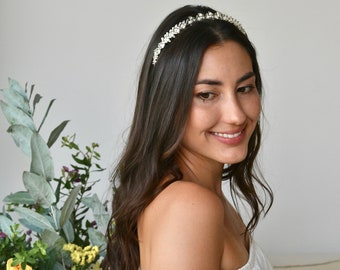 Couronne fleurs, tiare florale, headband mariée feuilles doré, argent, or, cheveux coiffure bijou mariage délicat romantique, délicat bohème