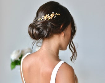 Boheme comb, bride, flowers, branch, leaves, gold, gold, crown, accessory, hair, jewelry, wedding, romantic, fairy, hair