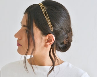 Serre-tête headband de mariée triple 3 chaines fines dorées or Bijoux de tête cheveux coiffure mariage romantique boheme fin délicat bandeau