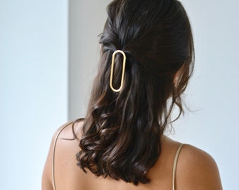 Barrette minimaliste ovale, pince cheveux or, barrette dorée, argent circulaire anneau. Accessoire, raffiné, bohème, épingle cadeau, simple.