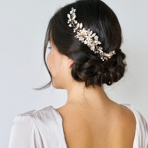 Gold Flower Crown Wedding Winter Hair Crown With Gold Pine Etsy