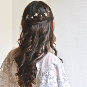 Peines, estrellas, starburst, clips, pasadores, corona, tiara, tiara, celeste, novia, oro, bronce, pelo de boda, boho, peinado imagen 2