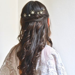 Peignes, étoiles, starburst, pinces, barrettes, couronne, tiare, diadème, celeste, mariée, or, bronze, cheveux mariage, bohème, coiffure image 5