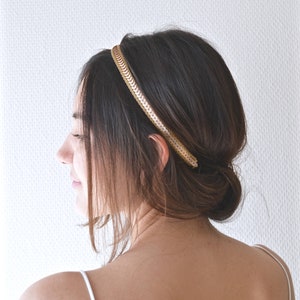 Headband hair jewel bridal headband-golden headband, golden sequins. Boho wedding hairstyle, romantic, delicate, fine, bronze gold image 1