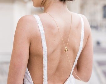 Jasmin - Floral Swarovski back necklace, golden wedding open back jewel, accessory neckline wedding dress boho chic romantic country