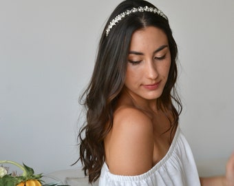 Couronne fleurs, tiare florale, headband mariée feuilles doré, argent, or, cheveux coiffure bijou mariage délicat romantique, délicat bohème