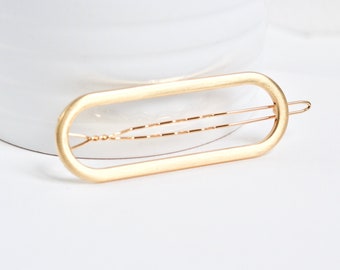 Minimalist oval barrette, gold hair clip, golden barrette, silver circular ring. Accessory, refined, boho, gift pin, simple.