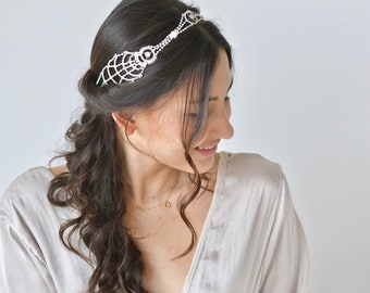Headband headband crown crystals, rhinestones, chain, tiara, silver bride tiara, Jewelry head romantic wedding, delicate, vintage boho
