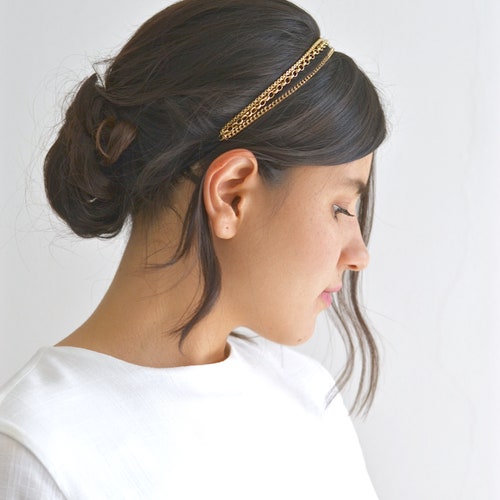 Triple Bridal Headband 3 Fine Gold Chains Gold Head Jewelry  display picture 1