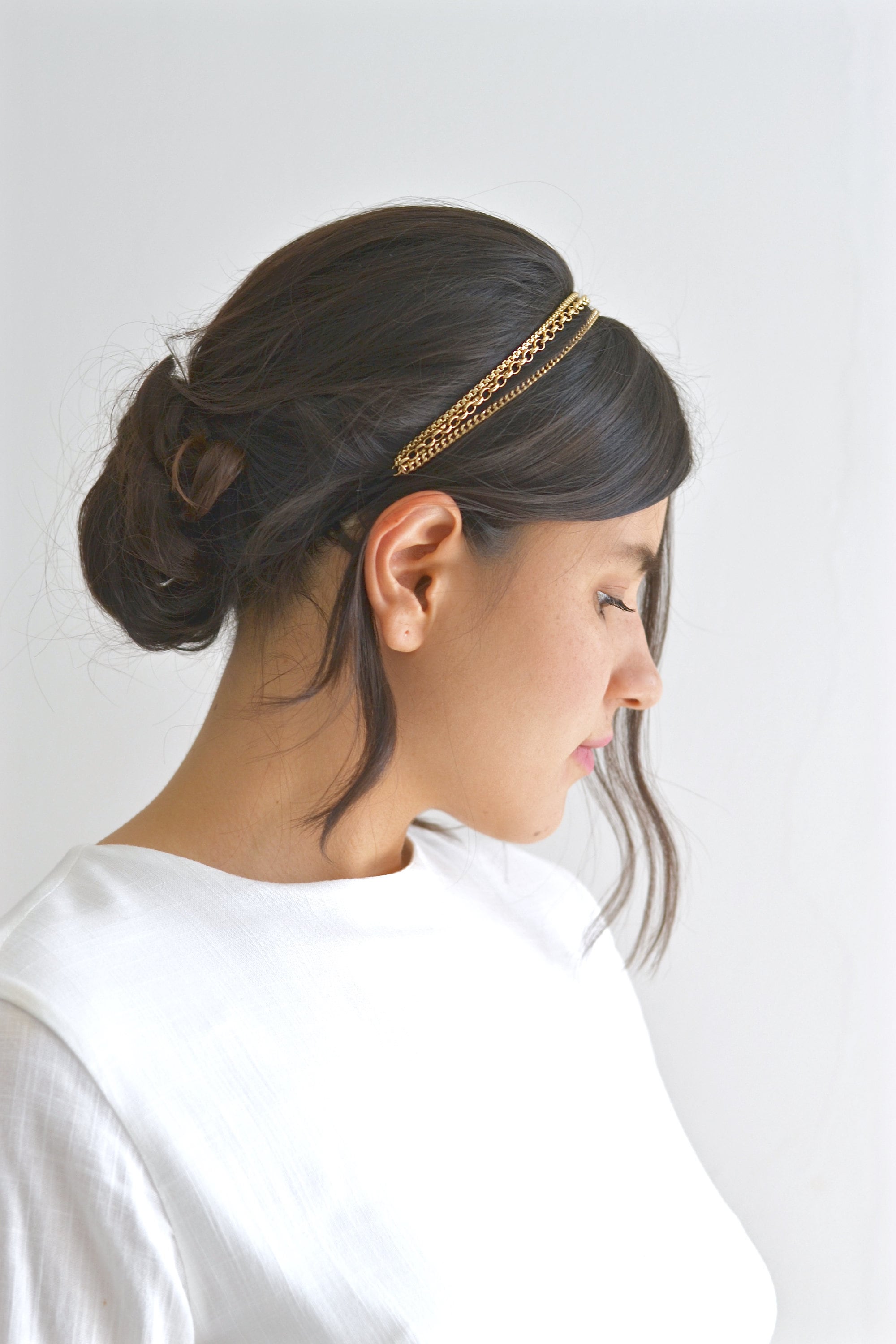 Triple bridal headband headband 3 fine golden gold chains Head jewelry hair hairstyle romantic wedding bohemian fine delicate headband