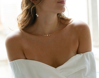 Minimalistische Naturperlenkette, Perlenbrautkette, romantische und standesamtliche Boho-Hochzeit, schlichter dezenter moderner Brautschmuck