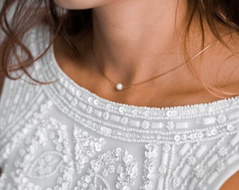 Attractive - Natural Pearl Necklace, Simple Modern Bridal Choker Jewelry, Civil Wedding, Pearl Chain Accessory for Bride