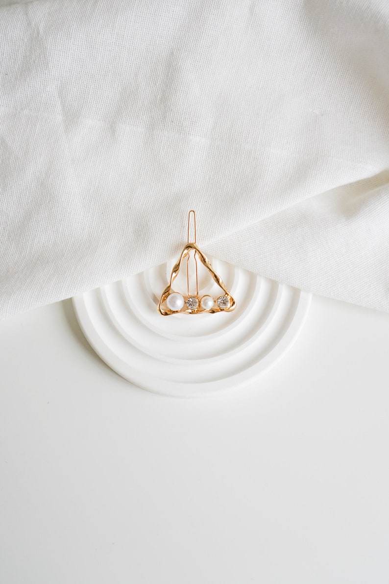 Barrette minimaliste perle, petit cercle torsadé or argent, pince, circulaire anneau doré, bohème, simple, minimaliste, géométrique mariage image 9