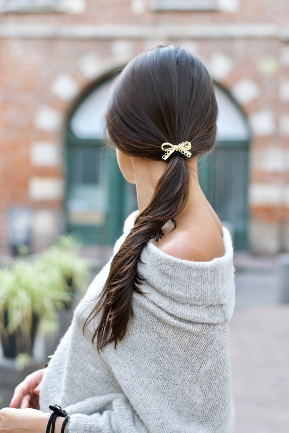 Magnificent Elastic Bow Tie Lace Gold Hair Tied Metallic