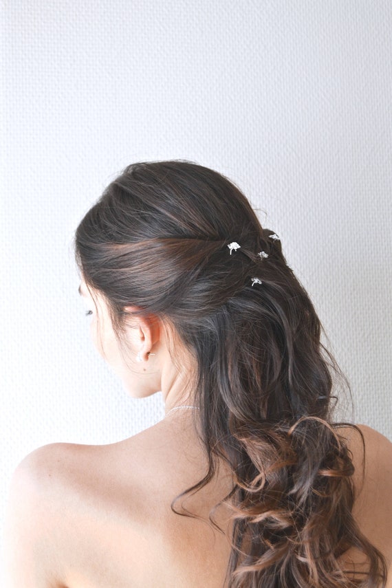Set Of 6 Spikes Hair Comb Pin Flower Crystals And Pink Etsy