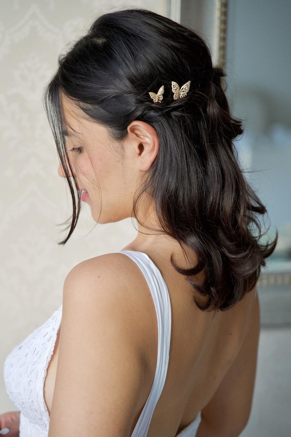 Papillon Lilac Pic à cheveux délicat forme papillon avec strass