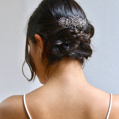 Silver celeste star comb, boho wedding, tiara, shops adornment, helmet, crown, bride, snowflake, romantic, vintage, boho, cosmic