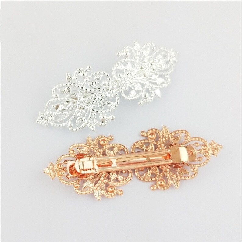 Barrette à Cheveux Vintage En Bronze Doré Avec Cristaux - Bijou Ancien, état Parfait