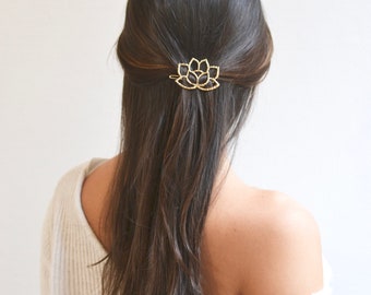 Haarspange Lotuskamm, Clip, goldene Brautjungfernblume, Hochzeit, Kopfschmuck der Braut, goldenes Haarschmuck, romantisch, minimalistisch