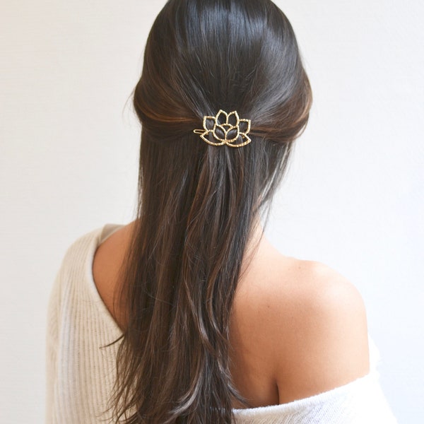 Peine de loto clip de pelo, clip, flor de dama de honor de oro, boda, accesorio de pelo de oro joya cabeza de novia, romántico, minimalista