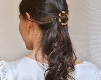 Minimalistische Haarspange in Schildpattoptik, runde Haarspange mit kreisförmigem Ring, feines geometrisches Boho-Accessoire, schlicht, braun, Acetat